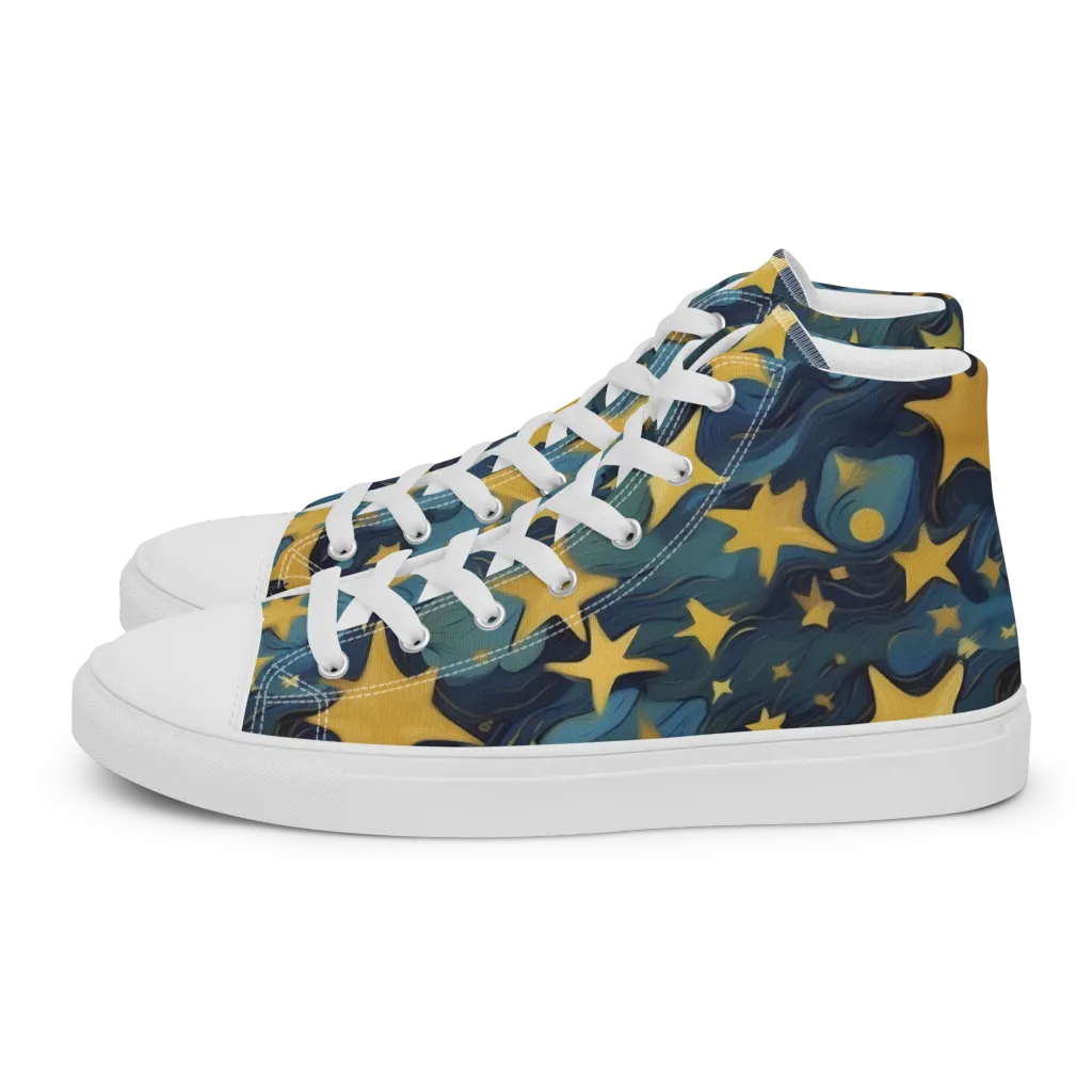 Celestial Current on Men's High Top Canvas Shoes — Left