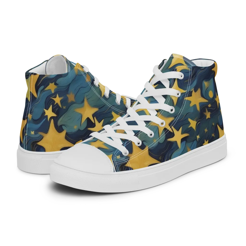 Celestial Current on Men's High Top Canvas Shoes — Left