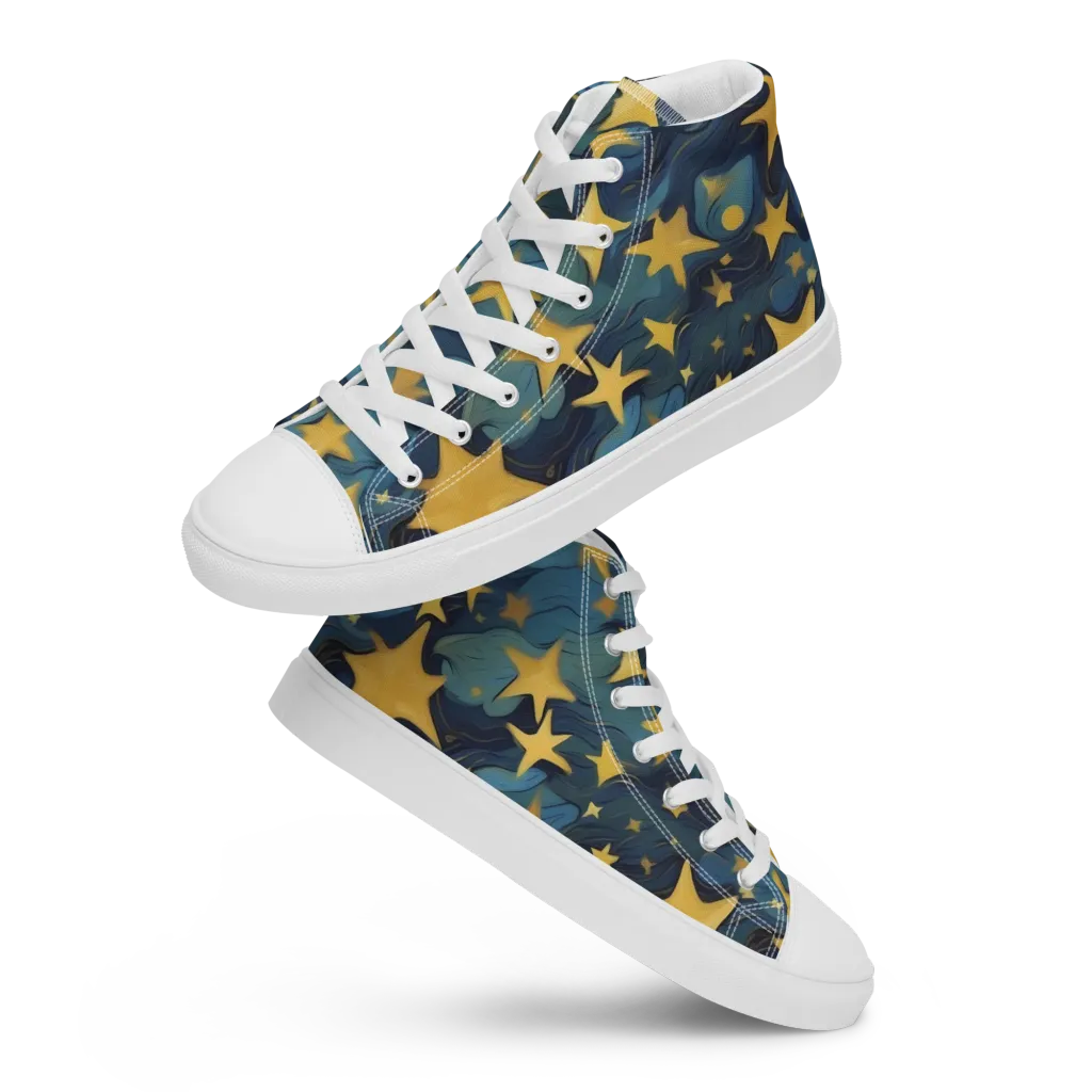 Celestial Current on Men's High Top Canvas Shoes — Front