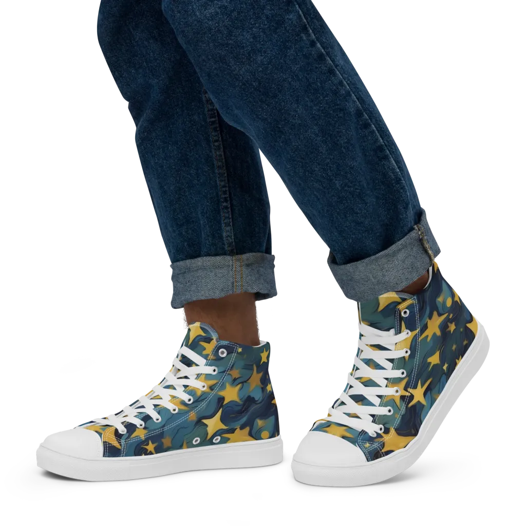 Celestial Current on Men's High Top Canvas Shoes — Left