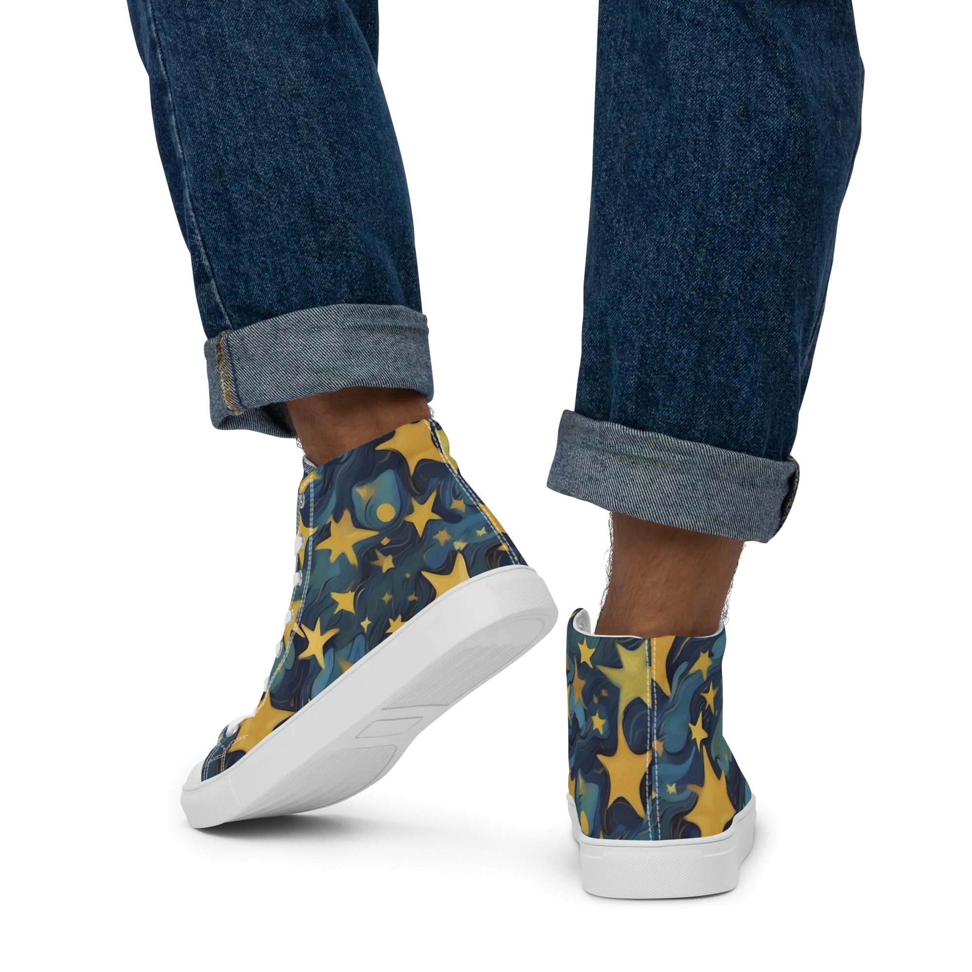 Celestial Current on Men's High Top Canvas Shoes — Back