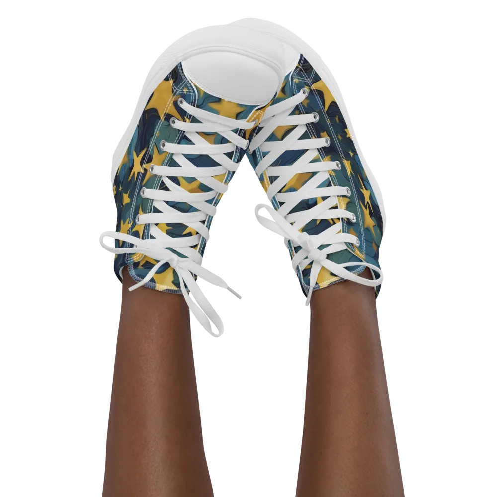 Celestial Current on Women's High Top Canvas Shoes — Front