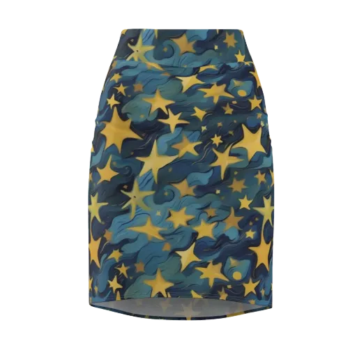 Celestial Current on a Pencil Skirt