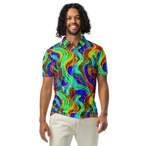 Tidal Technicolor on a Men's Slim Fit Polo Shirt