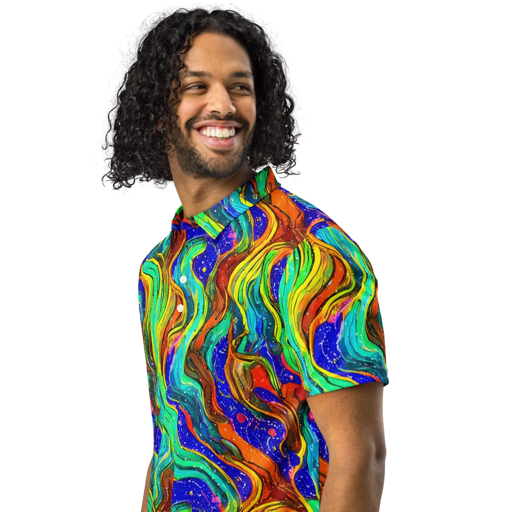 Tidal Technicolor on Men's Slim Fit Polo Shirt — Left Front