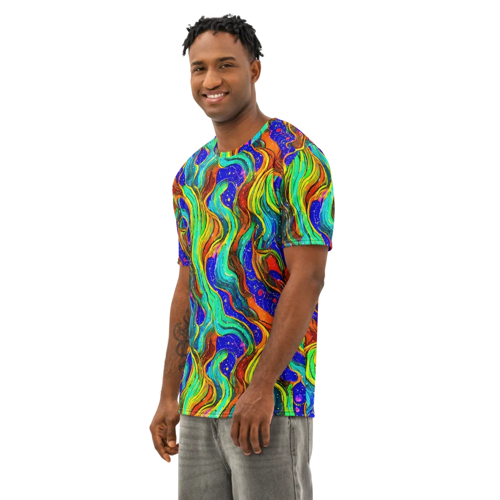 Tidal Technicolor on Men's Cotton Crew Neck T-Shirt — Left Front