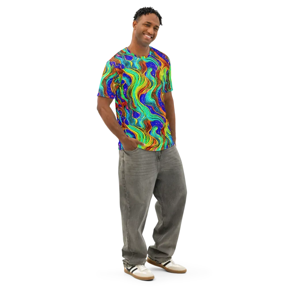 Tidal Technicolor on Men's Cotton Crew Neck T-Shirt — Right Front