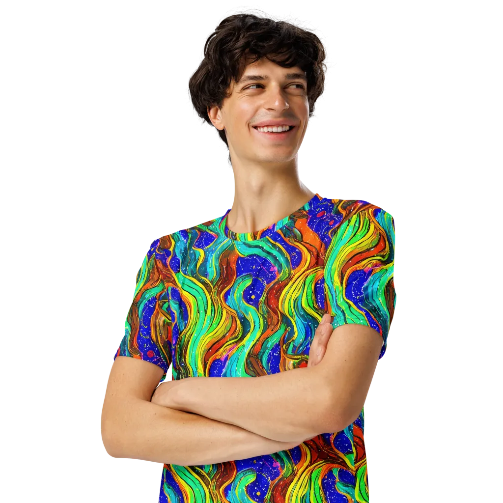 Tidal Technicolor on Men's Crew Neck T-Shirt — Left Front