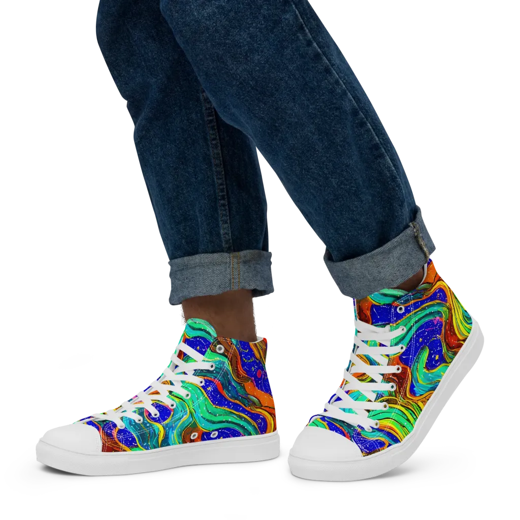 Tidal Technicolor on Men's High Top Canvas Shoes — Left