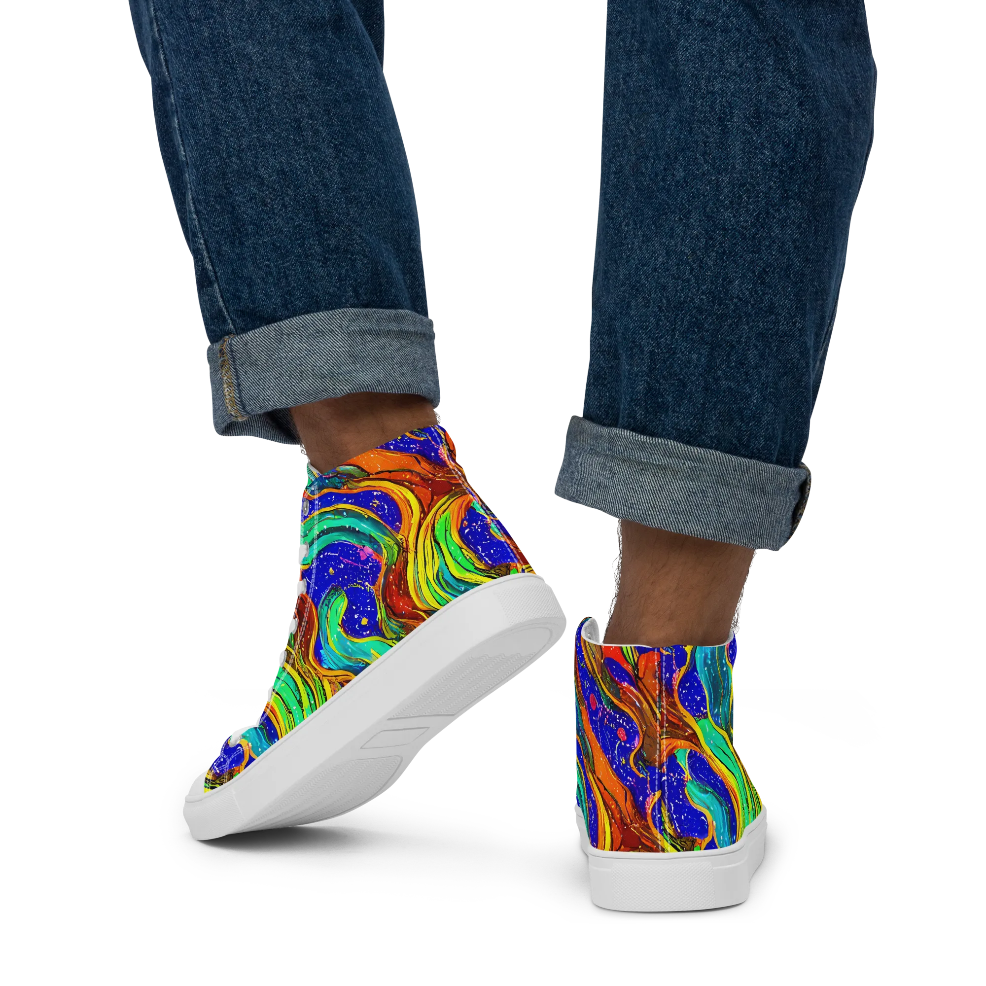 Tidal Technicolor on Men's High Top Canvas Shoes — Back