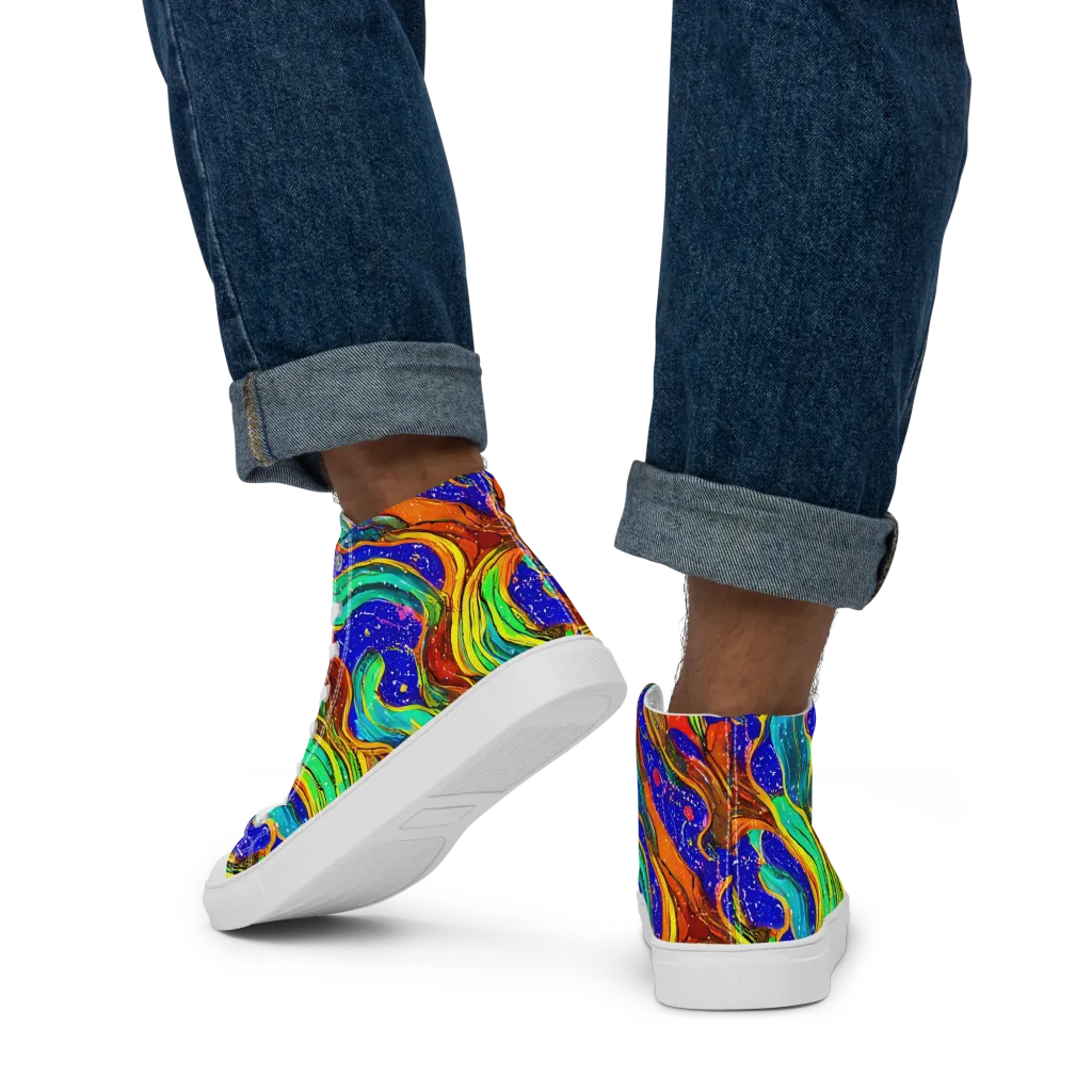 Tidal Technicolor on Men's High Top Canvas Shoes — Back