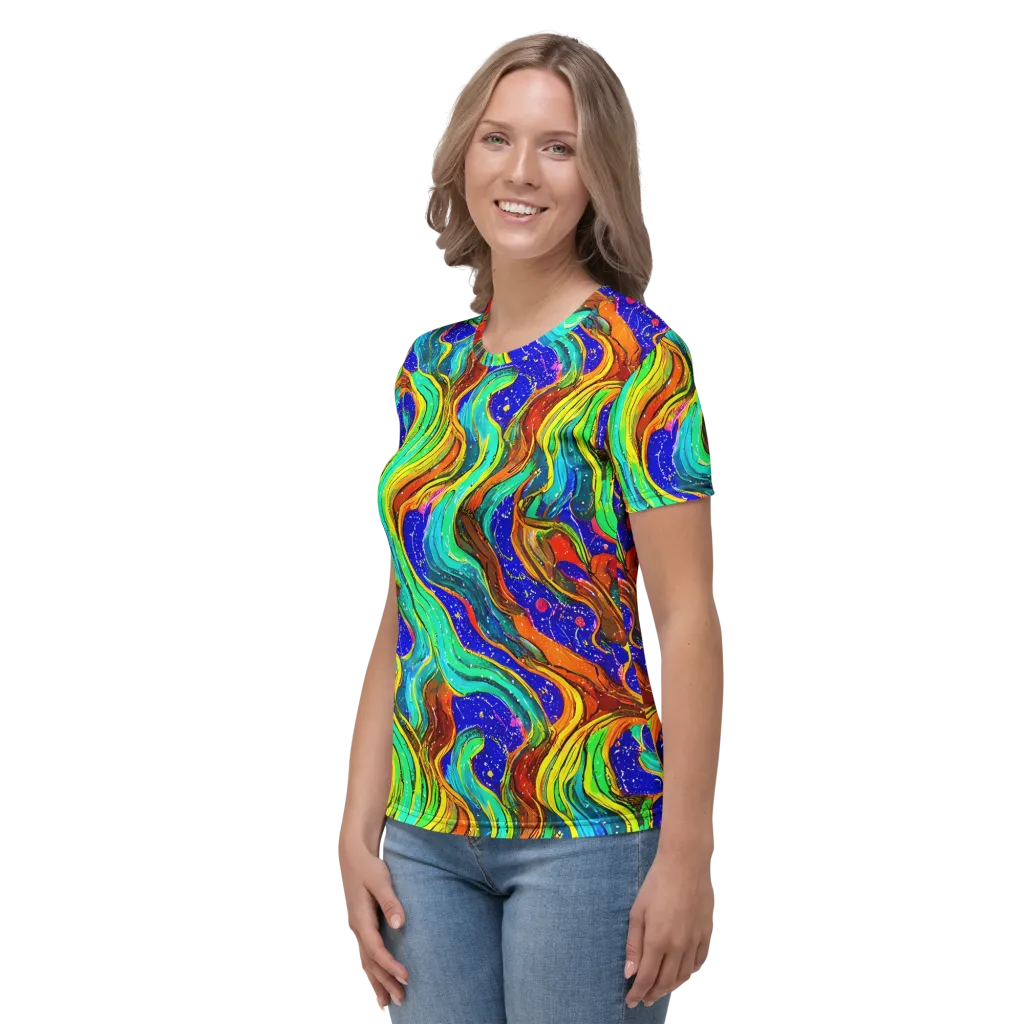 Tidal Technicolor on Women's Crew Neck T-Shirt — Left