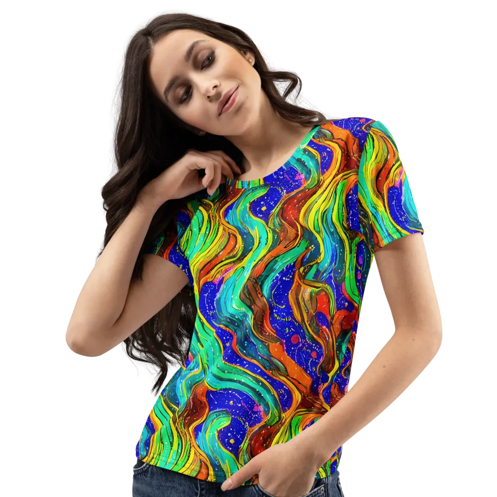Tidal Technicolor on Women's Crew Neck T-Shirt — Left Front
