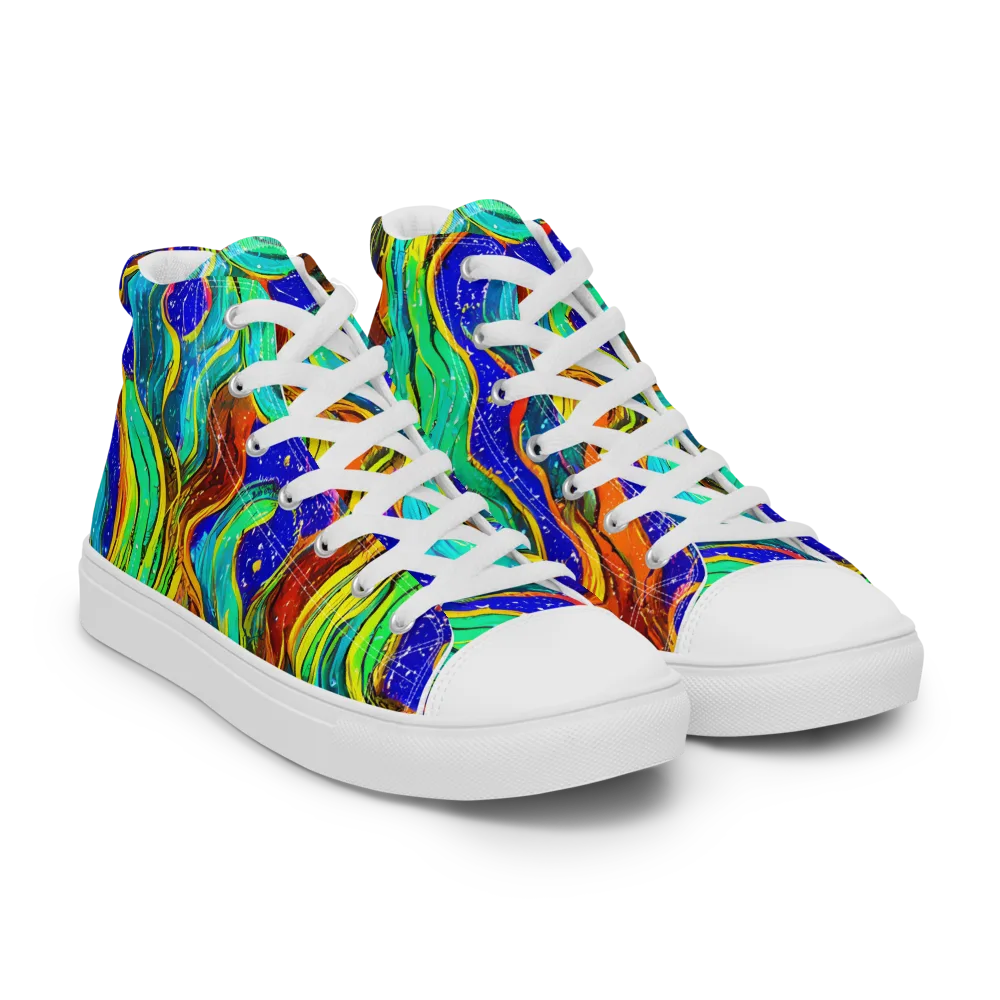 Tidal Technicolor on Women's High Top Canvas Shoes — Right Front