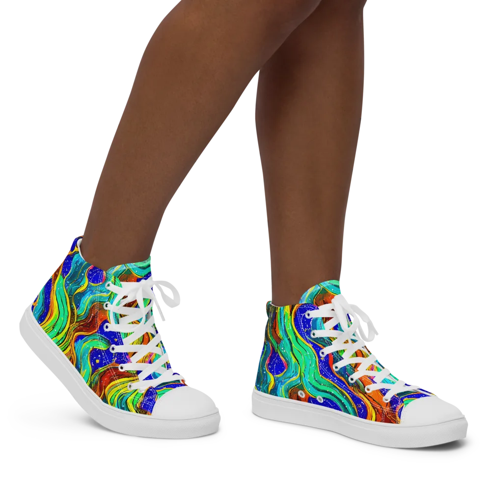 Tidal Technicolor on Women's High Top Canvas Shoes — Right