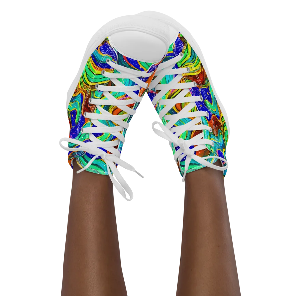 Tidal Technicolor on Women's High Top Canvas Shoes — Front