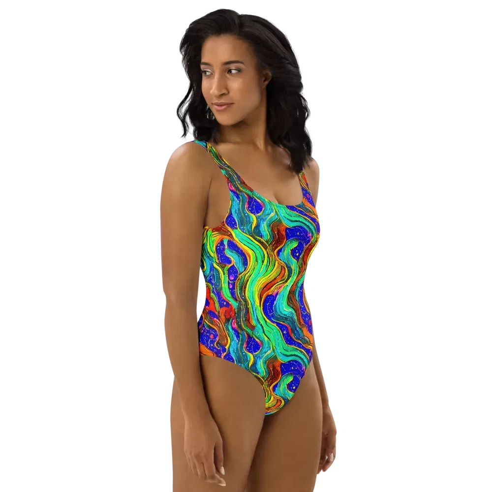 Tidal Technicolor on One-Piece Swimsuit — Right