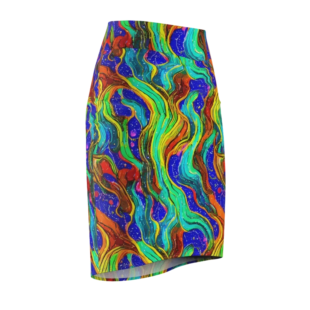 Tidal Technicolor on Pencil Skirt — Front Side