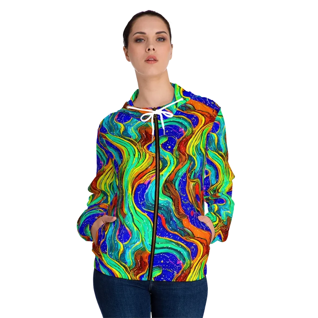 Tidal Technicolor on Women's Full-Zip Hoodie — Front On Person