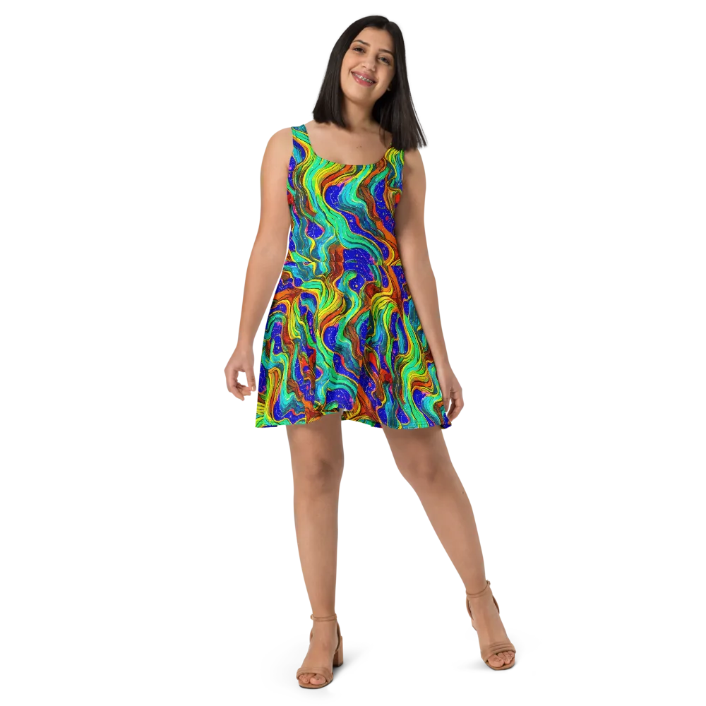 Tidal Technicolor on Skater Dress — Front
