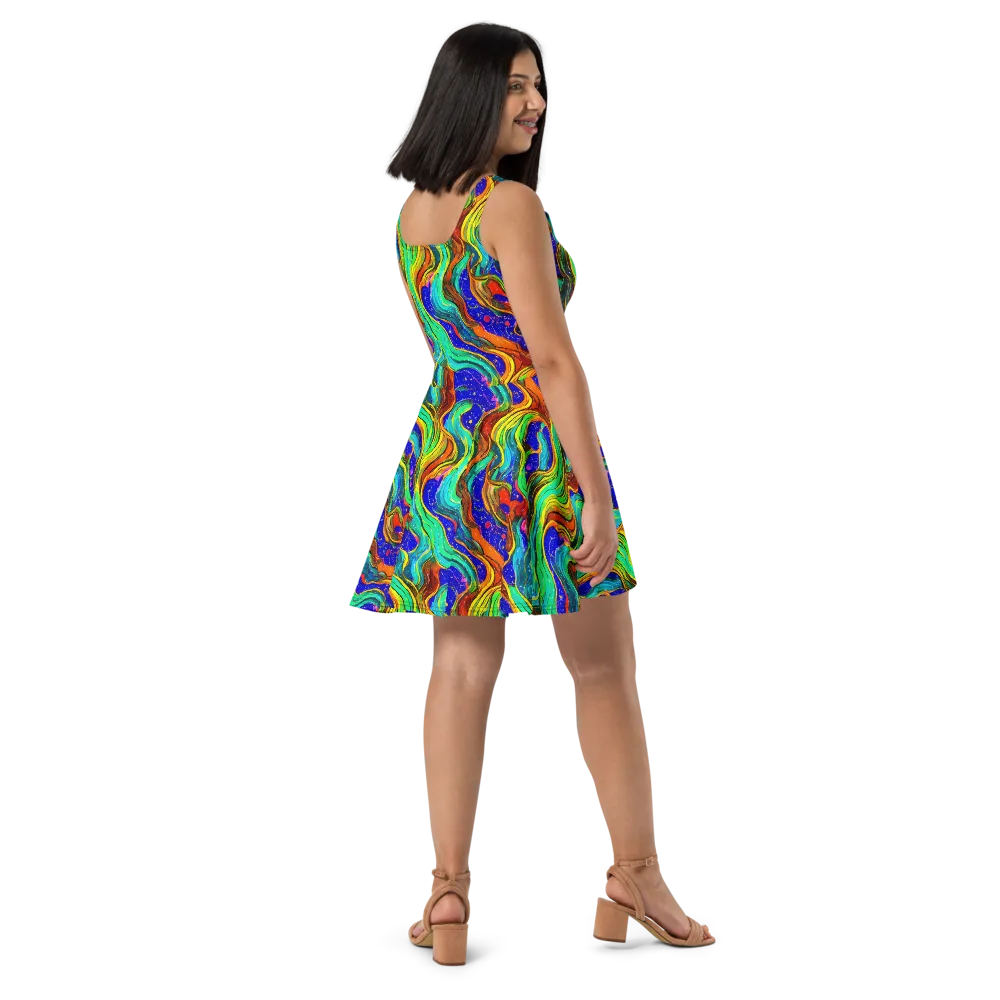 Tidal Technicolor on Skater Dress — Right