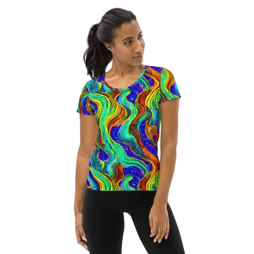 Tidal Technicolor on a Women's Athletic T-Shirt