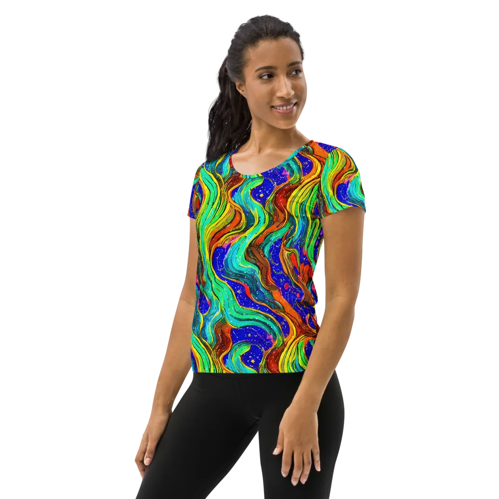 Tidal Technicolor on Women's Athletic T-Shirt — Left