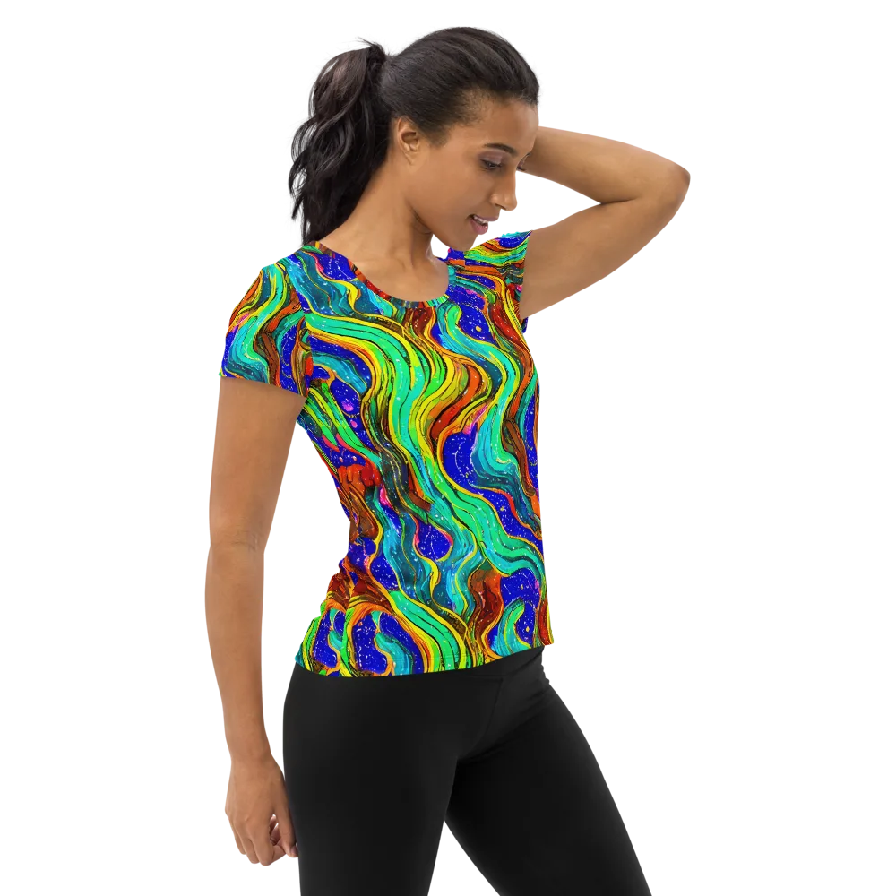 Tidal Technicolor on Women's Athletic T-Shirt — Right