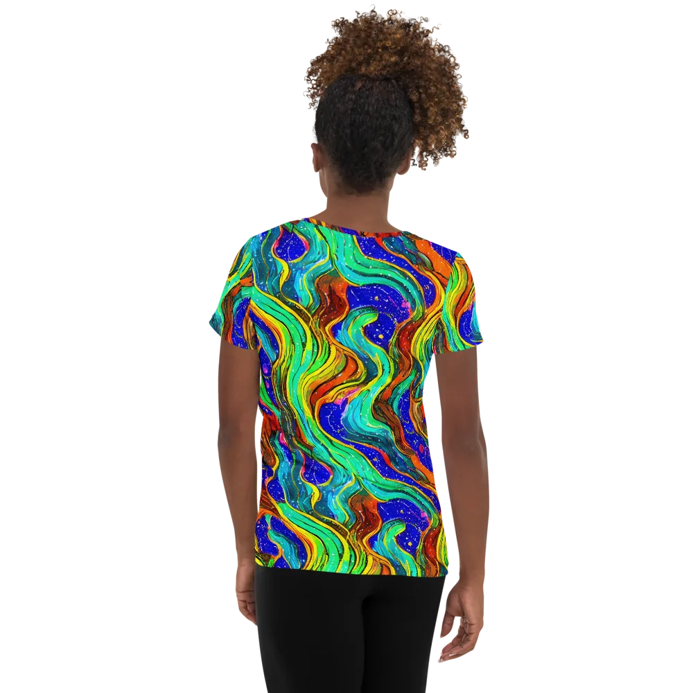 Tidal Technicolor on Women's Athletic T-Shirt — Back