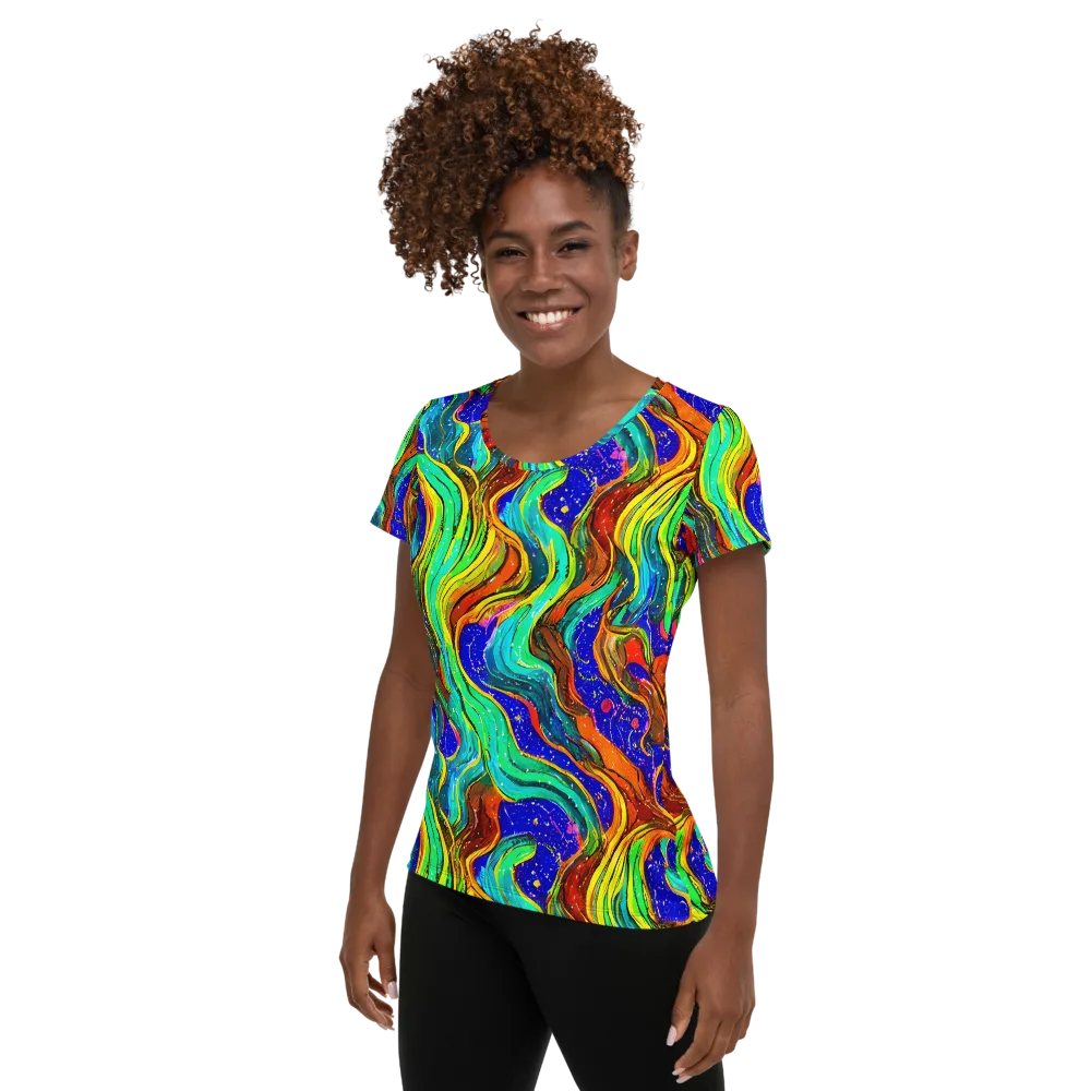 Tidal Technicolor on Women's Athletic T-Shirt — Left