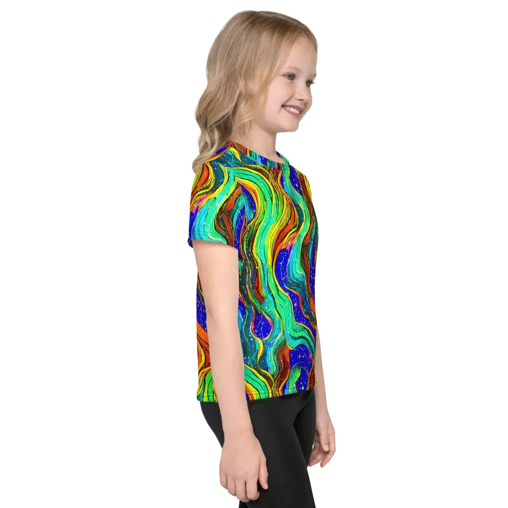 Tidal Technicolor on Kids Crew Neck T-Shirt — Right