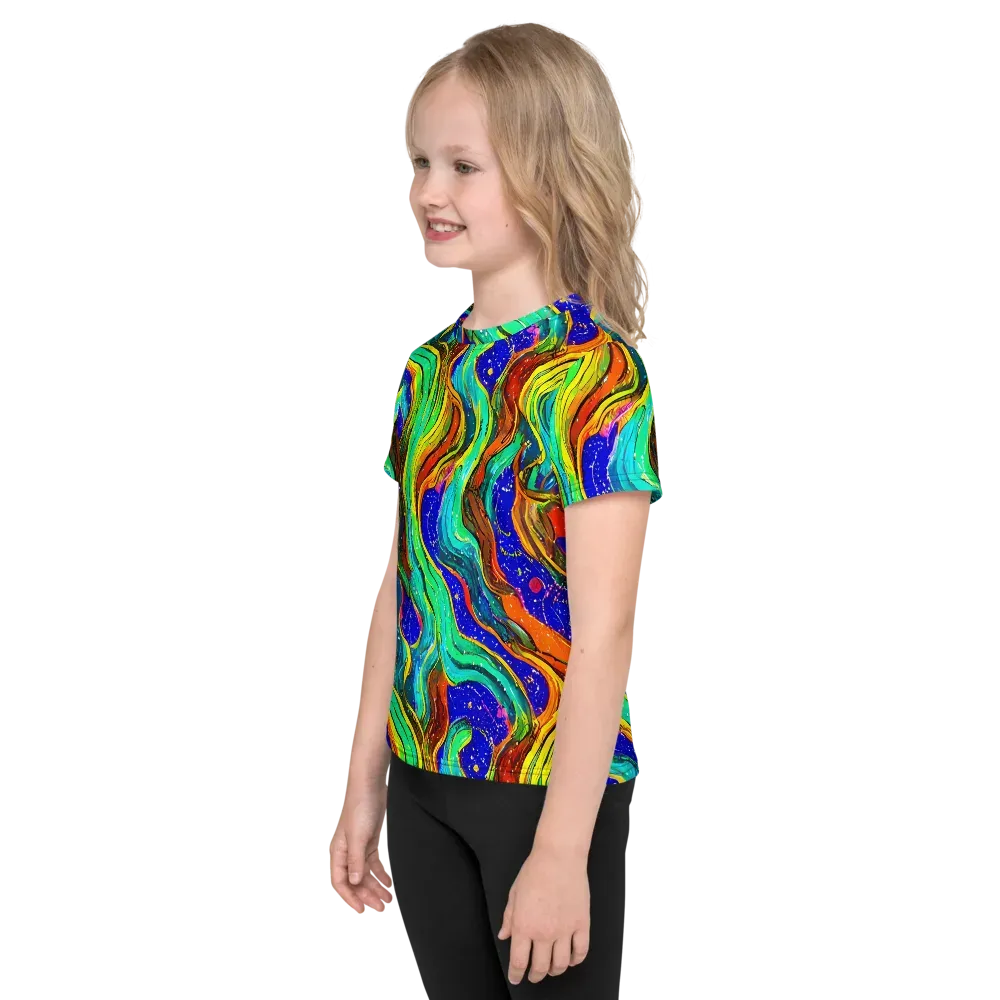 Tidal Technicolor on Kids Crew Neck T-Shirt — Left