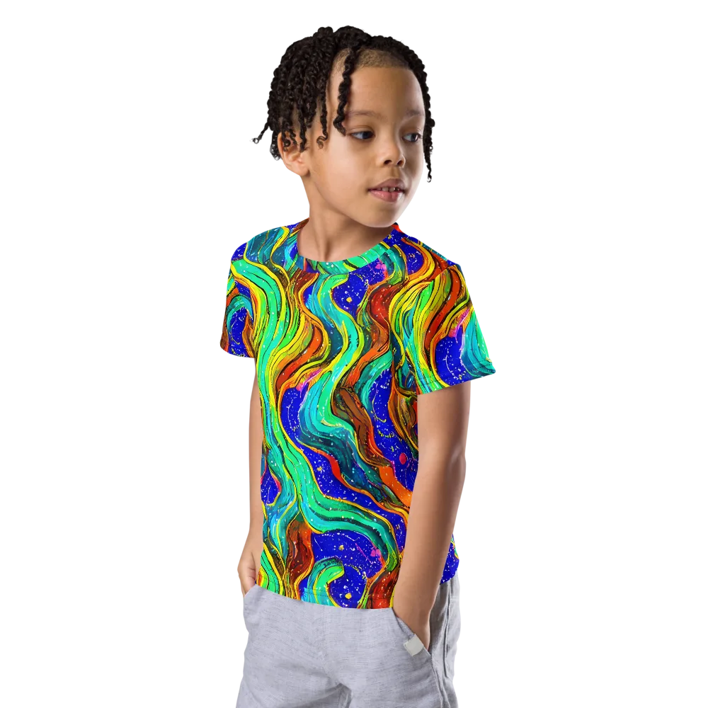 Tidal Technicolor on Kids Crew Neck T-Shirt — Left Front