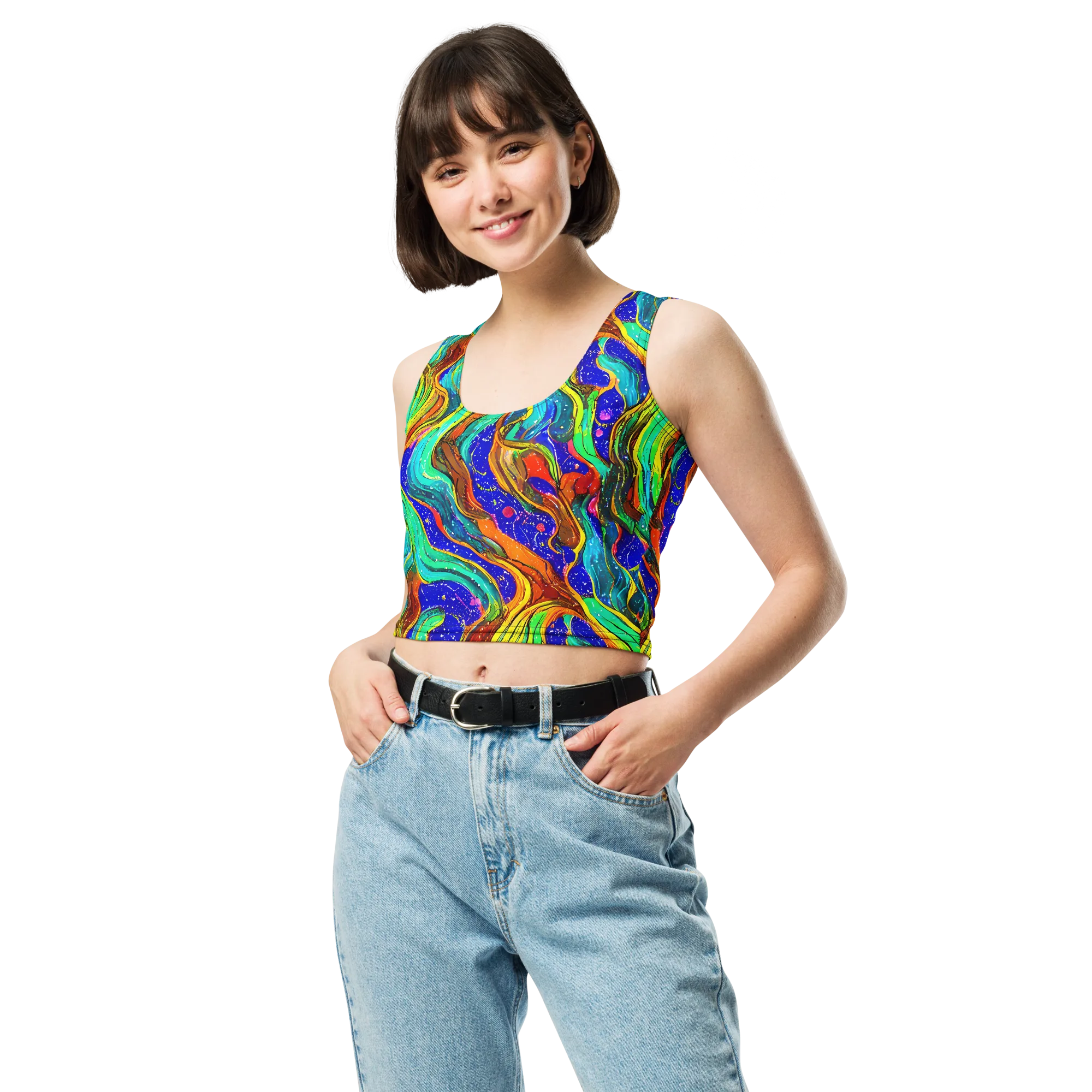 Tidal Technicolor on Crop Top — Front