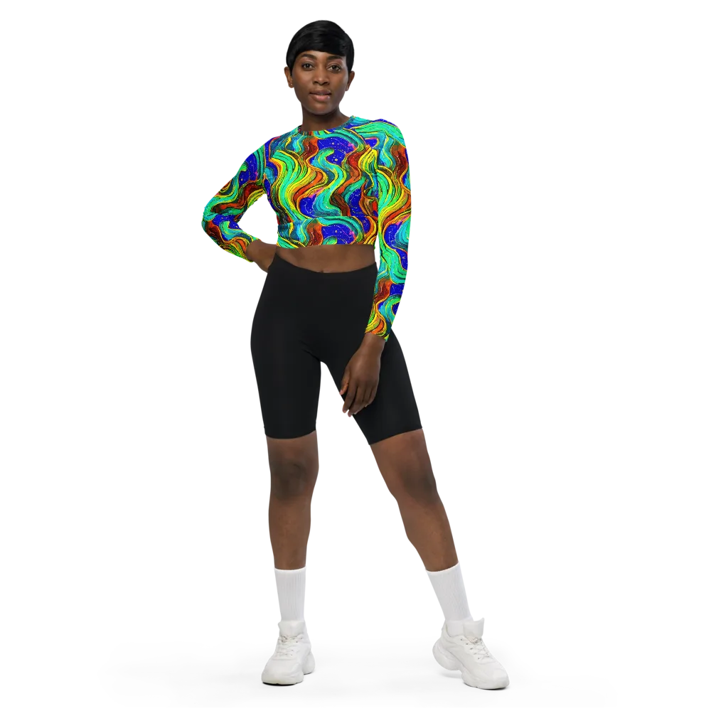 Tidal Technicolor on Long Sleeve Crop Top — Front