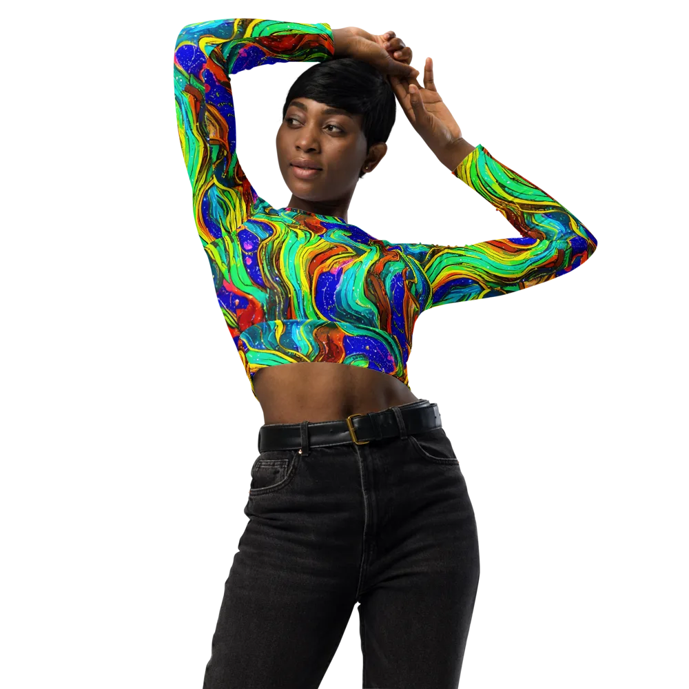 Tidal Technicolor on Long Sleeve Crop Top — Front