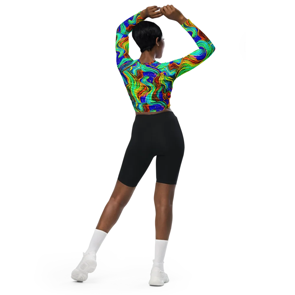 Tidal Technicolor on Long Sleeve Crop Top — Back