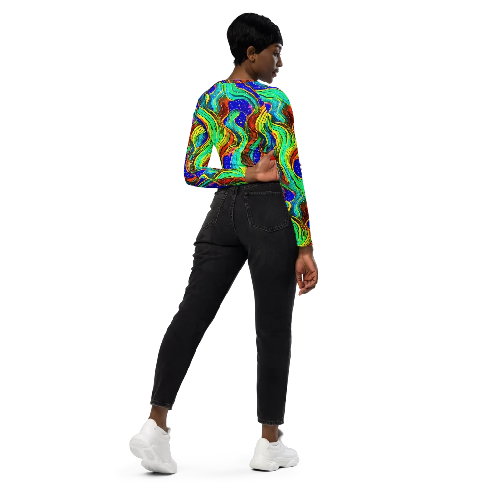 Tidal Technicolor on Long Sleeve Crop Top — Right Back