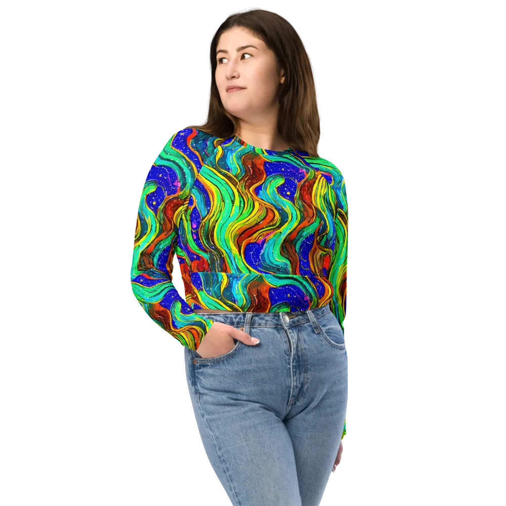 Tidal Technicolor on Long Sleeve Crop Top — Front