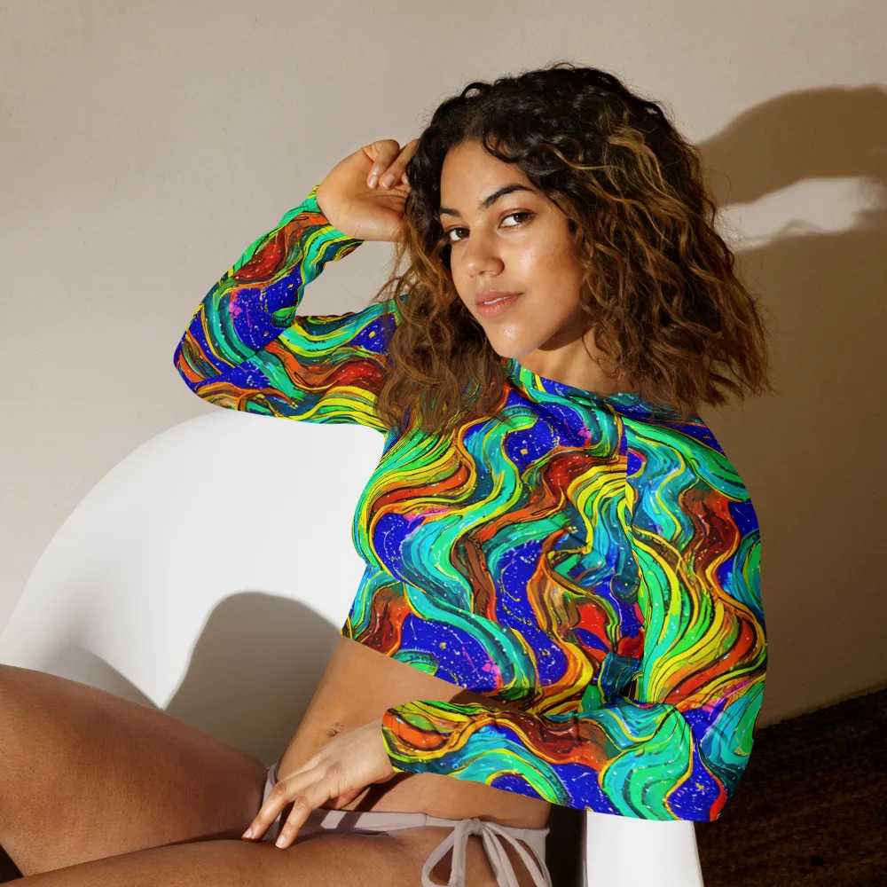 Tidal Technicolor on Long Sleeve Crop Top — Left Front