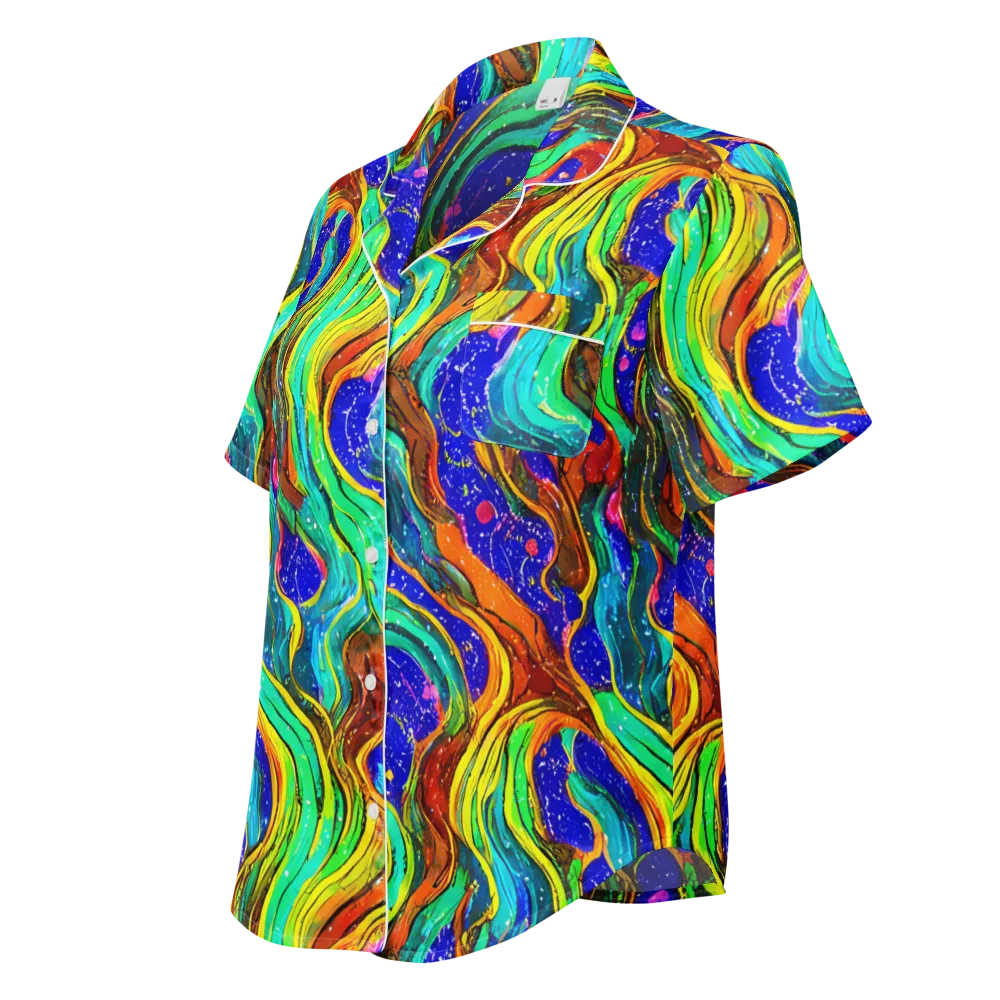 Tidal Technicolor on Women's Short Sleeve Pajama Top — Left Front