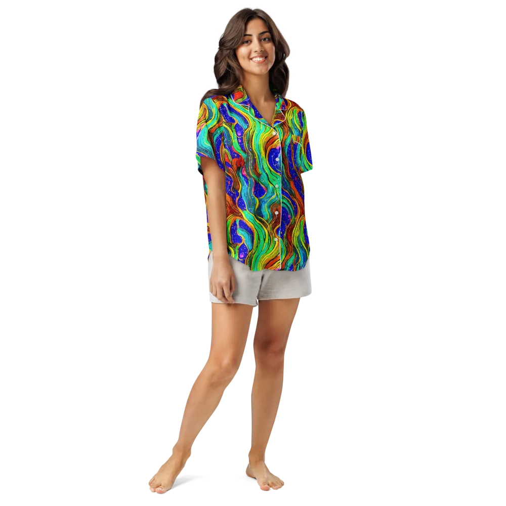 Tidal Technicolor on Women's Short Sleeve Pajama Top — Front