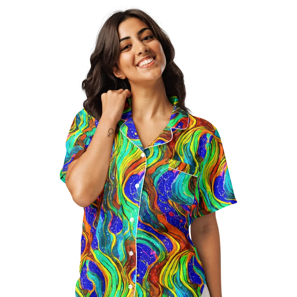 Tidal Technicolor on Women's Short Sleeve Pajama Top — Front