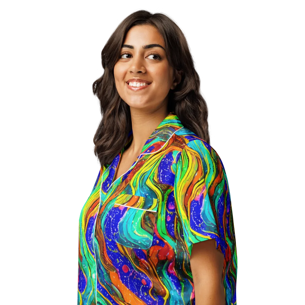 Tidal Technicolor on Women's Short Sleeve Pajama Top — Left Front