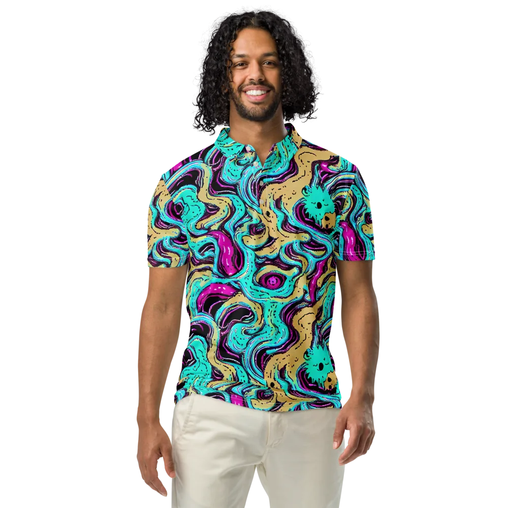 Neon Spill on Men's Slim Fit Polo Shirt — Front