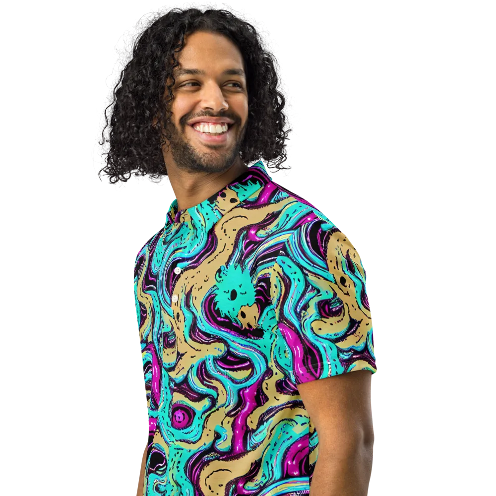 Neon Spill on Men's Slim Fit Polo Shirt — Left Front