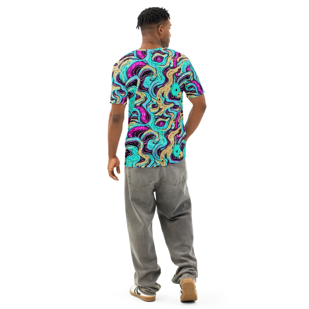 Neon Spill on Men's Cotton Crew Neck T-Shirt — Back