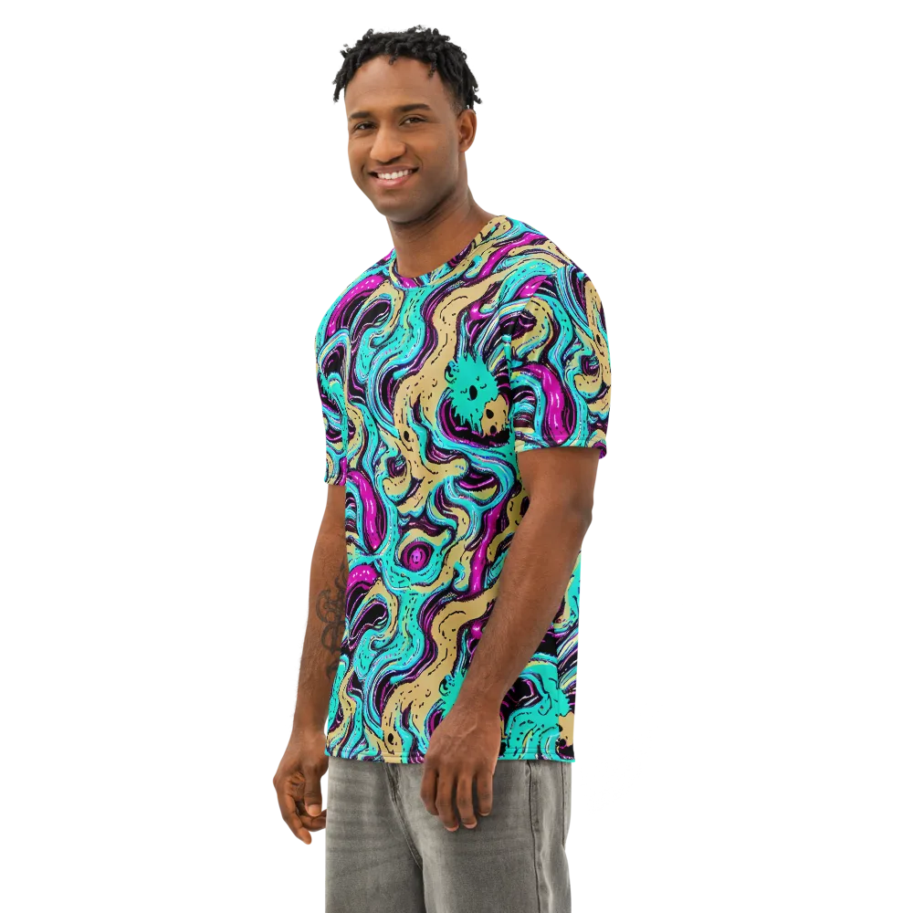 Neon Spill on Men's Cotton Crew Neck T-Shirt — Left Front