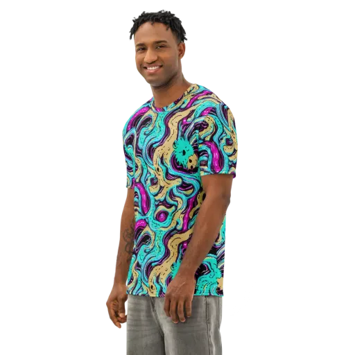 Neon Spill on a Men's Cotton Crew Neck T-Shirt