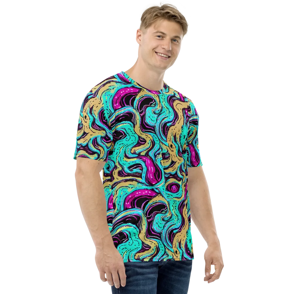 Neon Spill on Men's Crew Neck T-Shirt — Right
